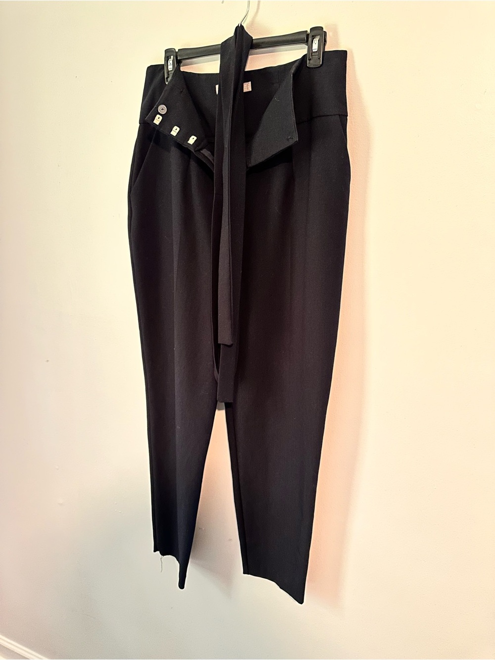 ASOS Black High-Waist Draped Trousers with Waist Tie UK14/US12